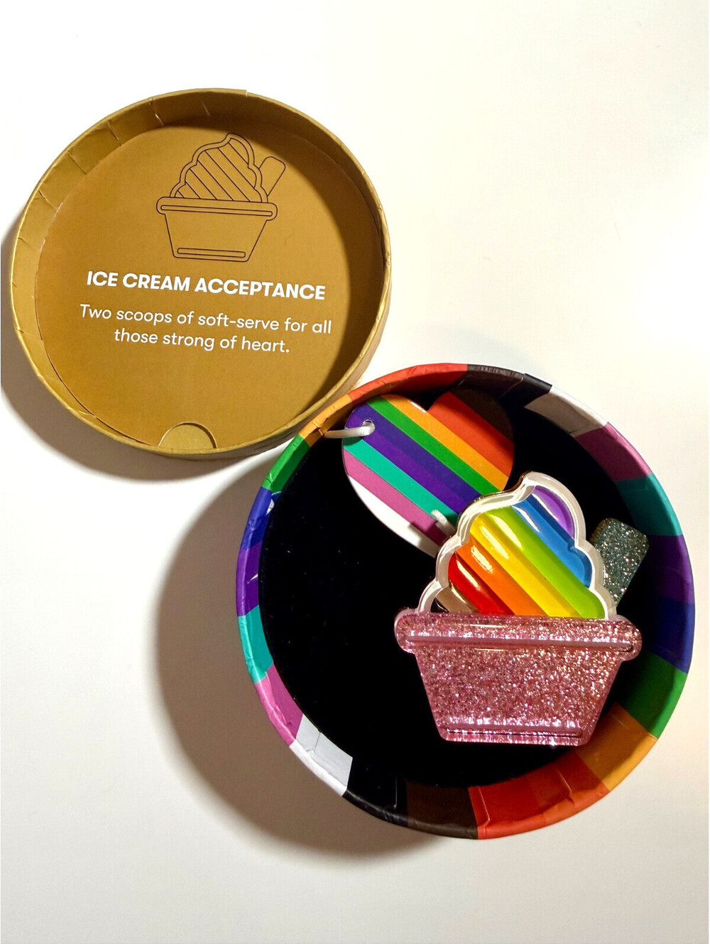 Ice Cream Acceptance Brooch - Erstwilder Pride & Joy Sundae LGBTG+ Rainbow Pin